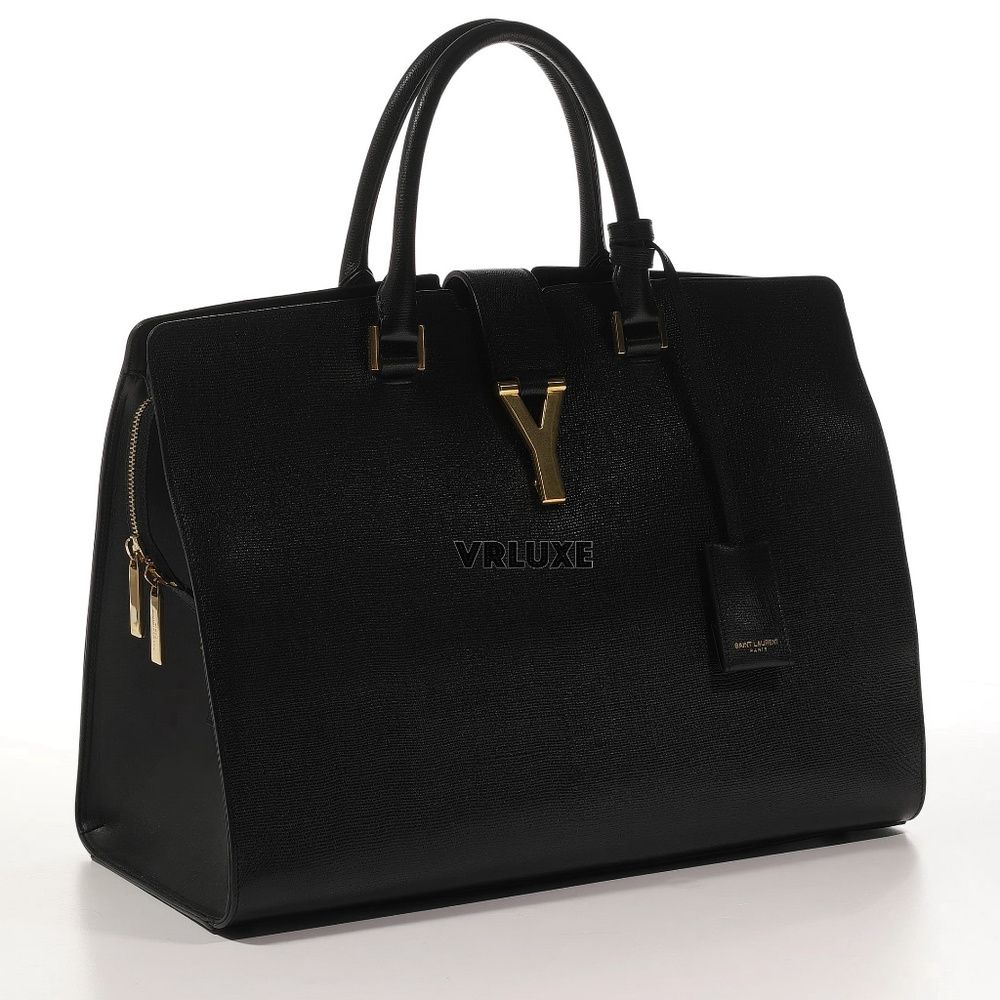 SAINT LAURENT cabas chyc black leather shopper bag